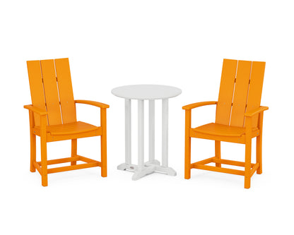 POLYWOOD® Modern Adirondack 3-Piece Round Farmhouse Bistro Dining Set in Tangerine / White