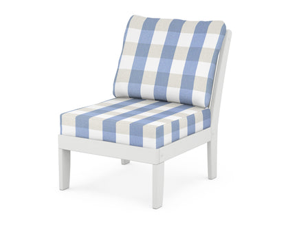 POLYWOOD® Braxton Modular Armless Chair in White / Buffalo Plaid Sky Blue