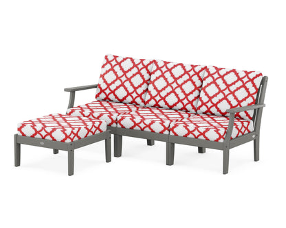 POLYWOOD® Braxton Modular 4-Piece Deep Seating Set with Ottoman in Slate Grey / Trellis Crimson