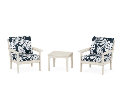 Country Living Cottage 3-Piece Deep Seating Set in Sand / Leaf Marine Indigo