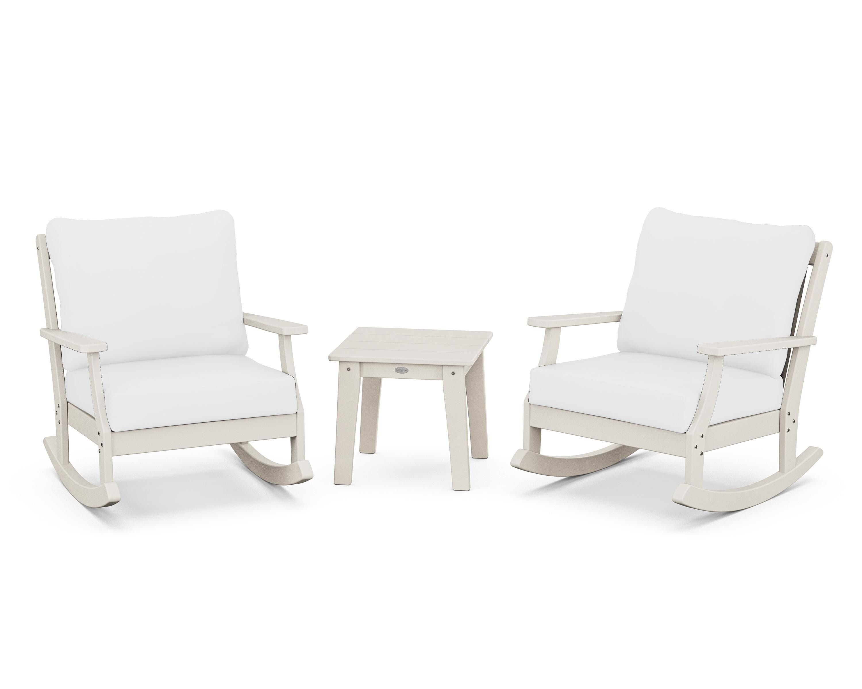 POLYWOOD® Braxton 3-Piece Deep Seating Rocker Set in Sand / Natural