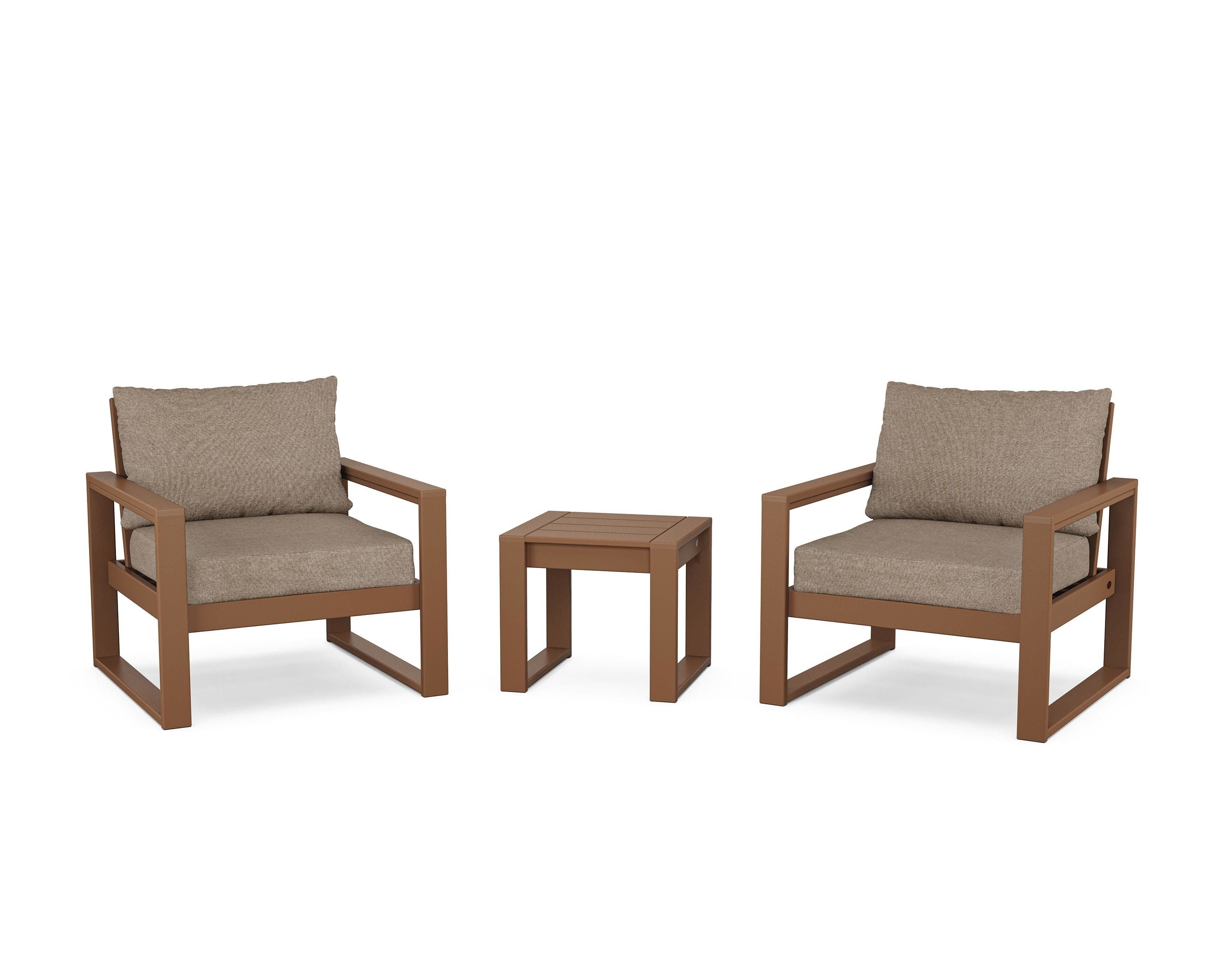 POLYWOOD® EDGE Sectional 3-Piece Deep Seating Set in Teak / Spiced Burlap