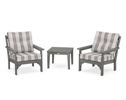 POLYWOOD® Vineyard 3-Piece Deep Seating Set in Slate Grey / Buffalo Plaid Grey Mist