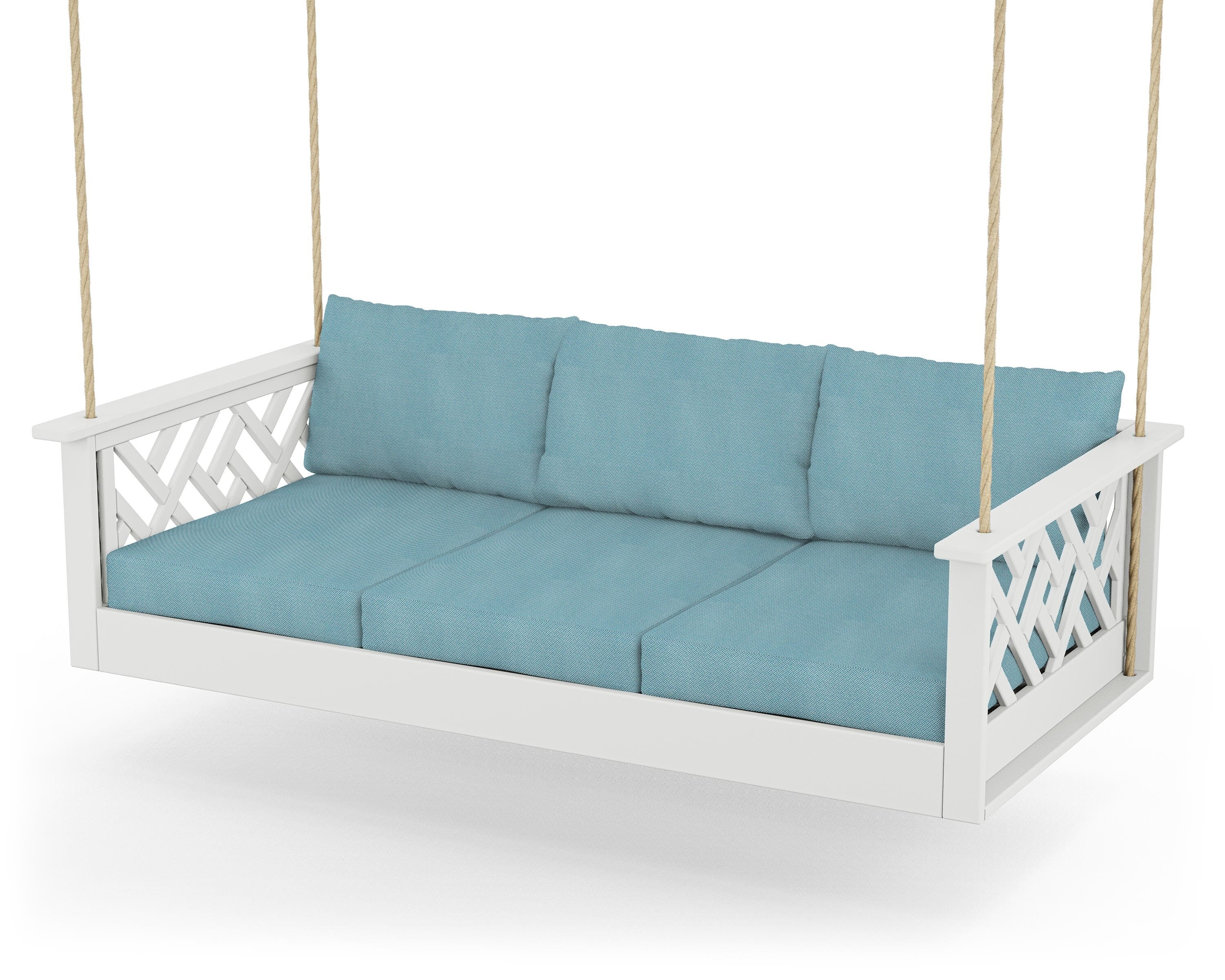 POLYWOOD® Chippendale Daybed Swing in White / Lattice Sky Blue