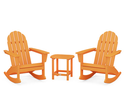 POLYWOOD® Vineyard 3-Piece Adirondack Rocking Chair Set with South Beach 18" Side Table in Tangerine
