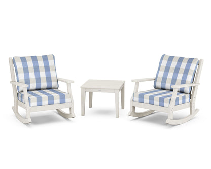 Country Living Wovendale 3-Piece Deep Seating Rocker Set in Sand / Buffalo Plaid Sky Blue