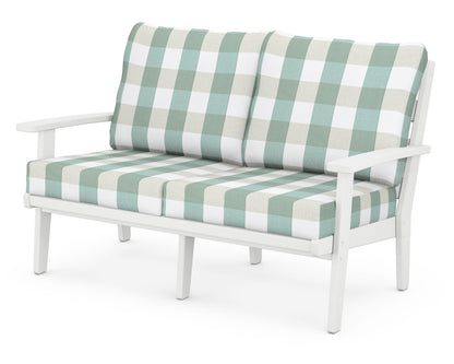 POLYWOOD® Grant Park Deep Seating Loveseat in White / Buffalo Plaid Glacier Spa