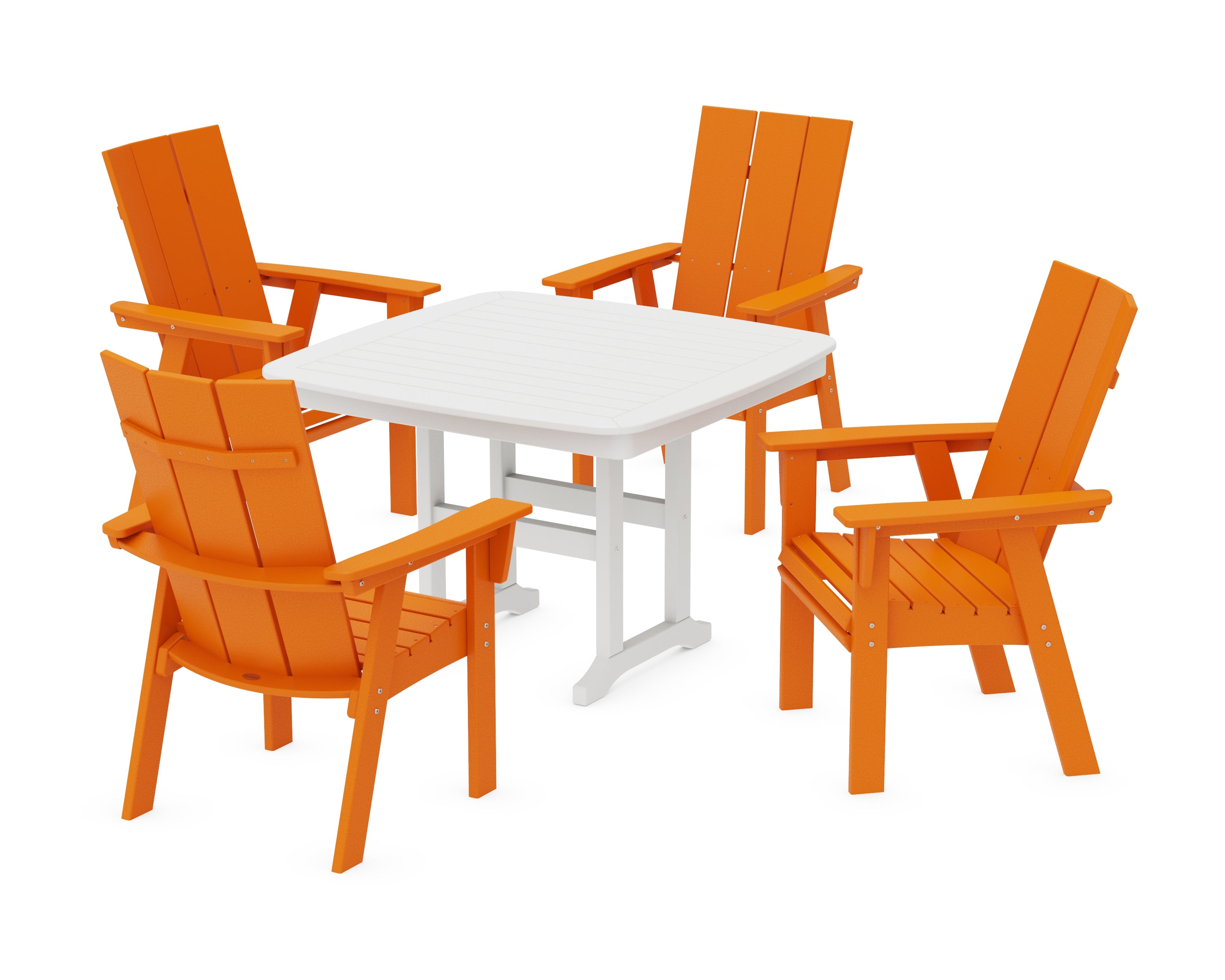 POLYWOOD® Modern Curveback Adirondack 5-Piece Dining Set in Tangerine / White