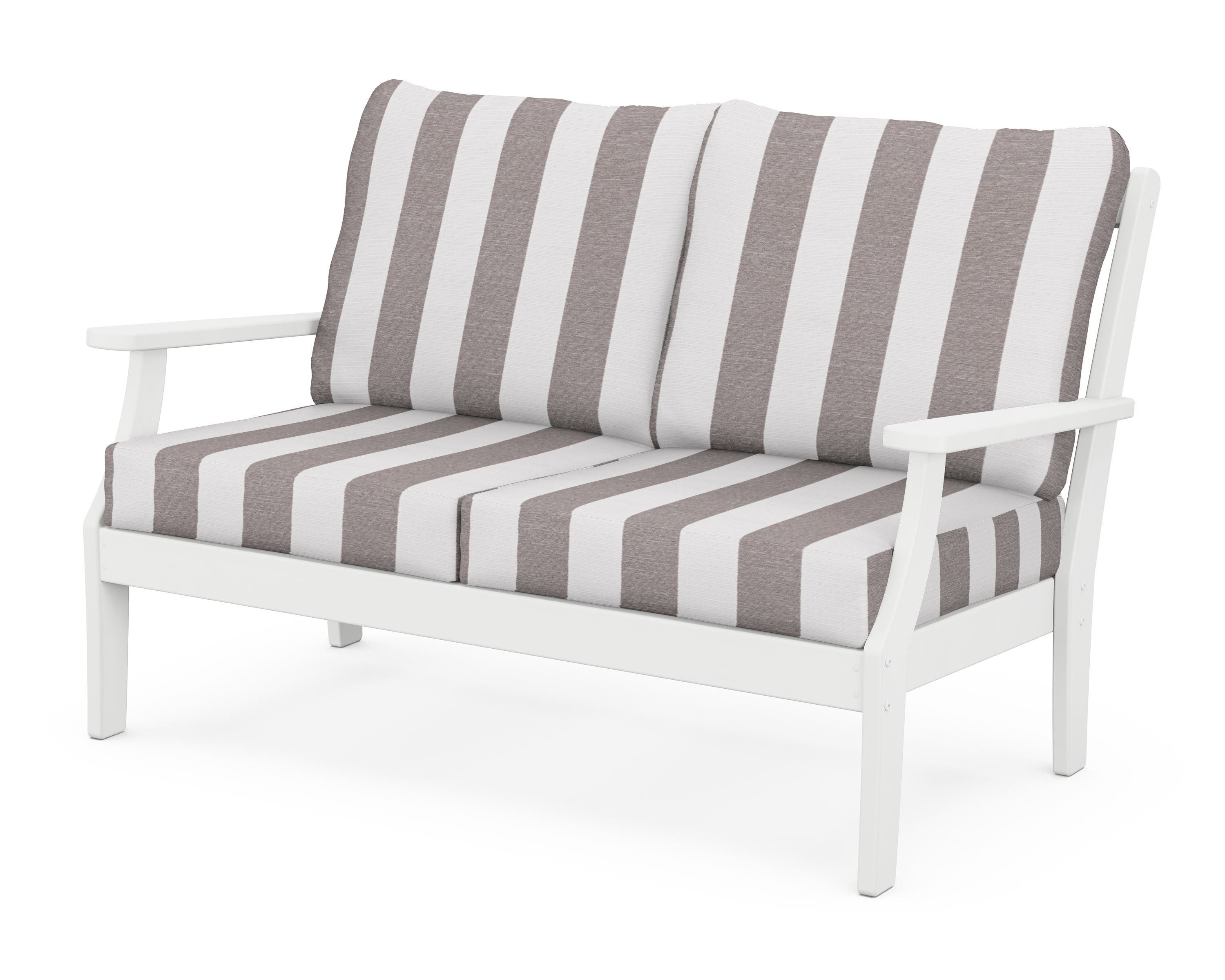 POLYWOOD® Braxton Deep Seating Loveseat in White / Cabana Stripe Grey Mist