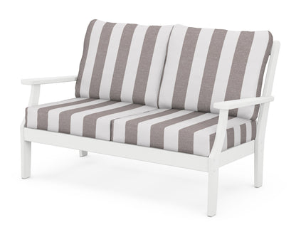 POLYWOOD® Braxton Deep Seating Loveseat in White / Cabana Stripe Grey Mist