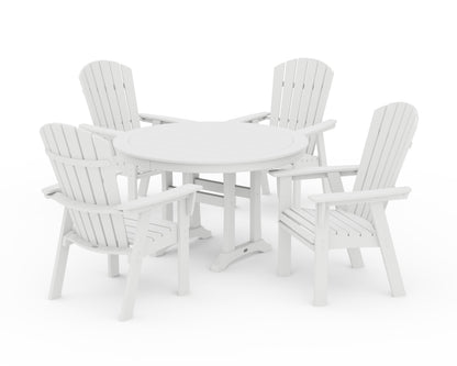 POLYWOOD® Nautical Curveback Adirondack 5-Piece Round Dining Set with Trestle Legs in White