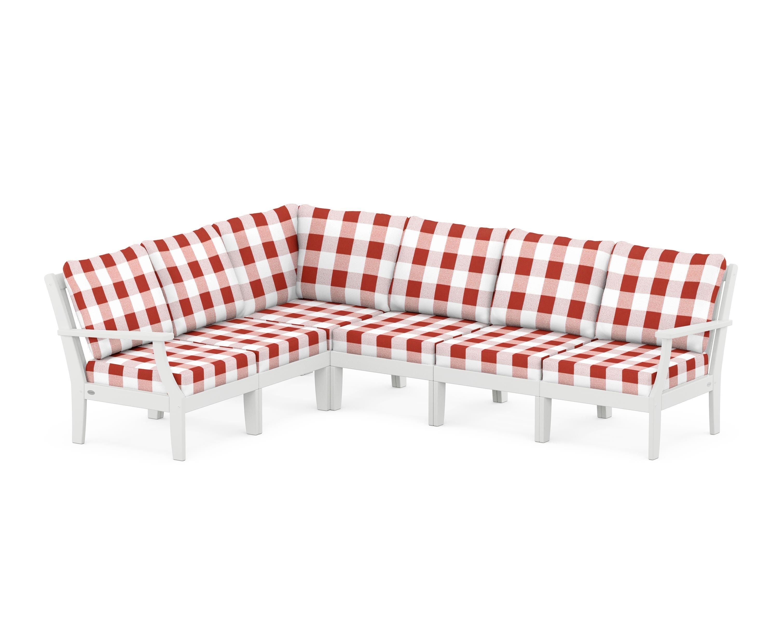 POLYWOOD® Braxton Modular 6-Piece Deep Seating Set in White / Buffalo Plaid Crimson