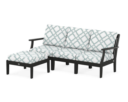 POLYWOOD® Braxton Modular 4-Piece Deep Seating Set with Ottoman in Black / Trellis Glacier Spa