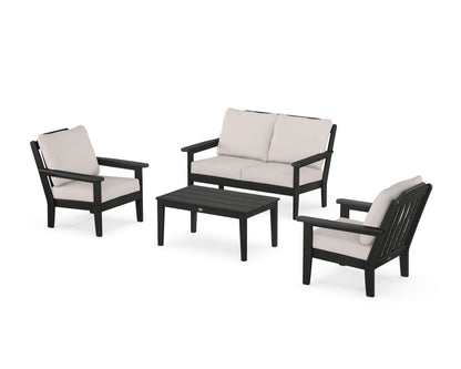 Country Living Cottage 4-Piece Deep Seating Set with Loveseat in Black / Dune Burlap