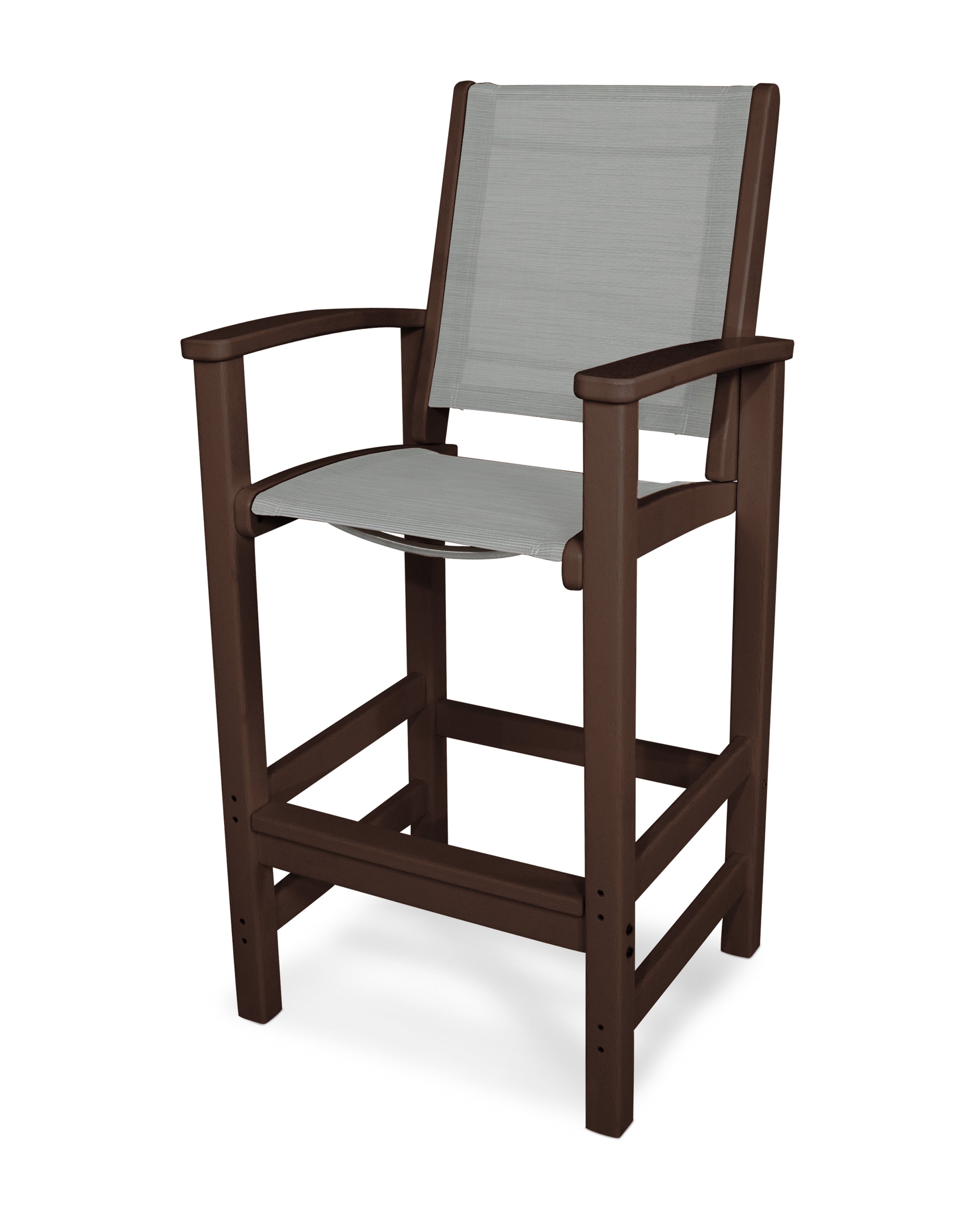 POLYWOOD® Coastal Bar Chair in Mahogany / Metallic Sling
