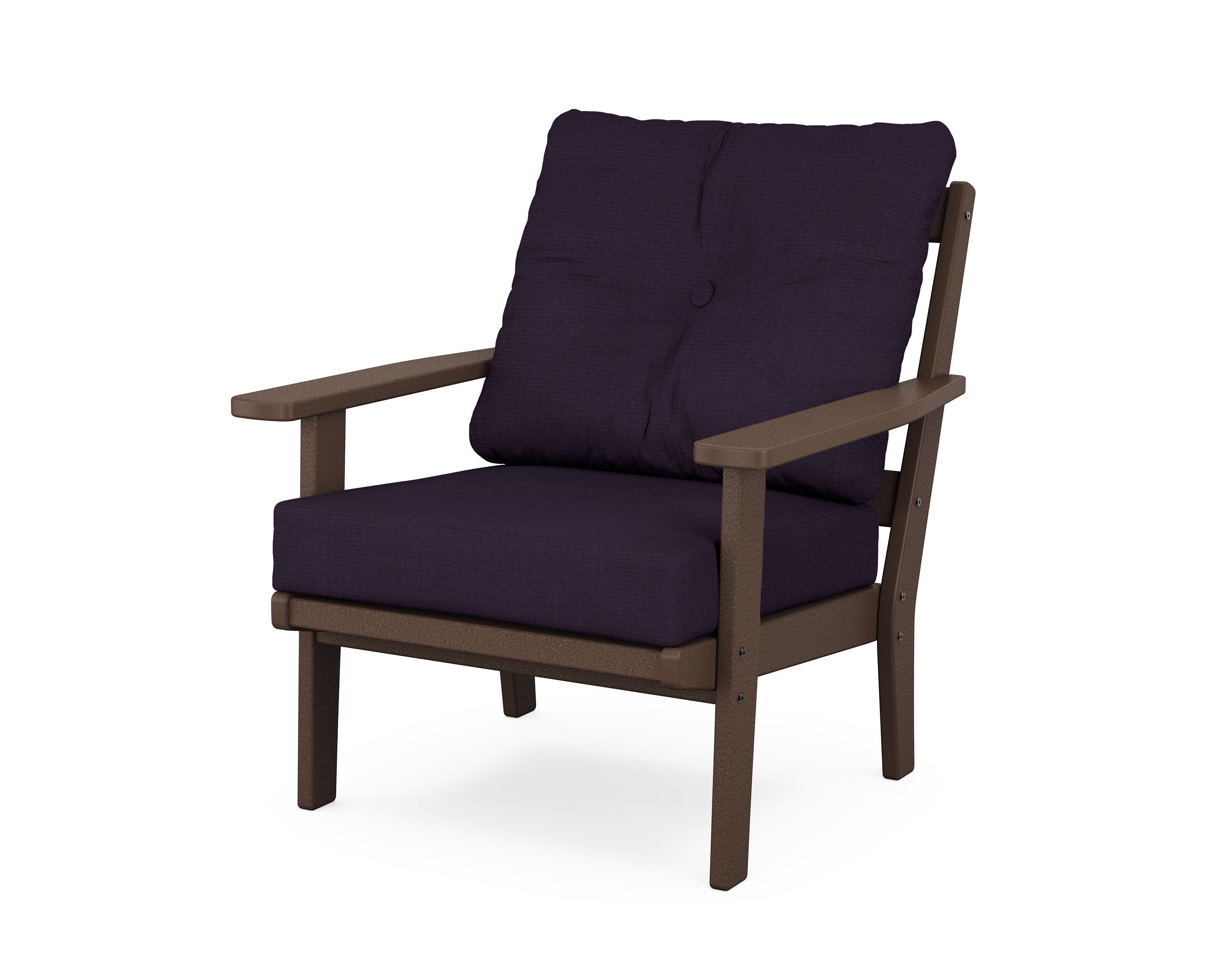 POLYWOOD® Oxford Deep Seating Chair in Mahogany / Navy Linen