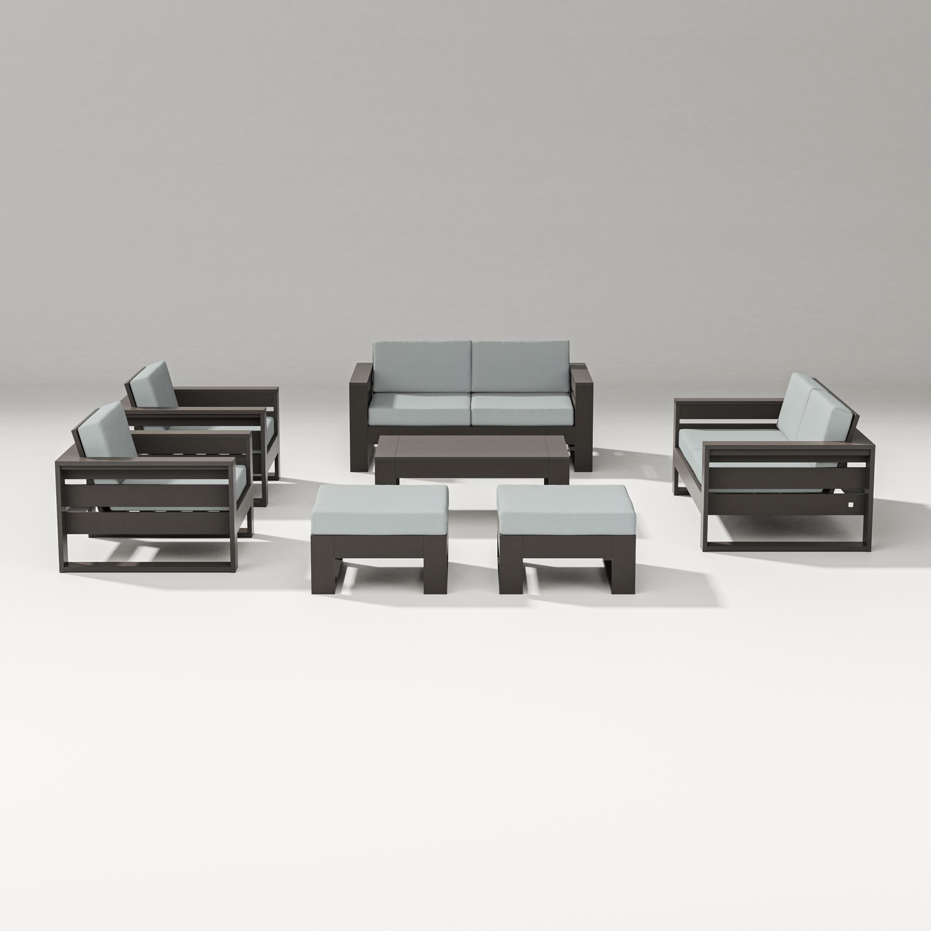 PW Designer Series Latitude 7-Piece Lounge Loveseat Set in Vintage Coffee / Spa