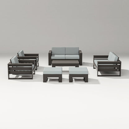 PW Designer Series Latitude 7-Piece Lounge Loveseat Set in Vintage Coffee / Spa