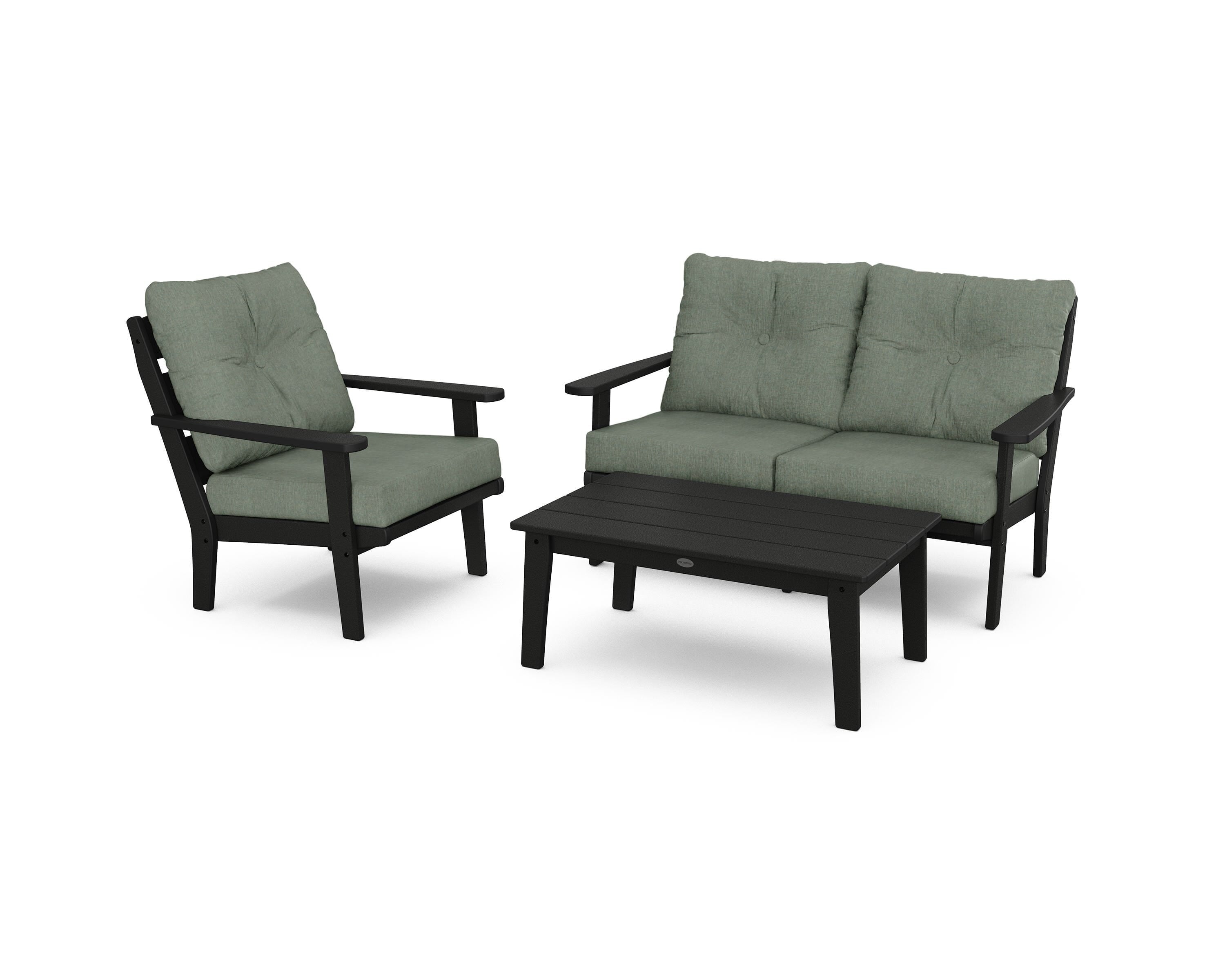 POLYWOOD® Lakeside 3-Piece Deep Seating Set in Black / Cast Sage