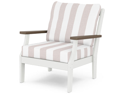 POLYWOOD® Braxton Deep Seating Chair in White / Kona / Cabana Stripe Dune Burlap