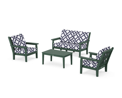 POLYWOOD® Chippendale 4-Piece Deep Seating Set with Loveseat in Green / Trellis Navy