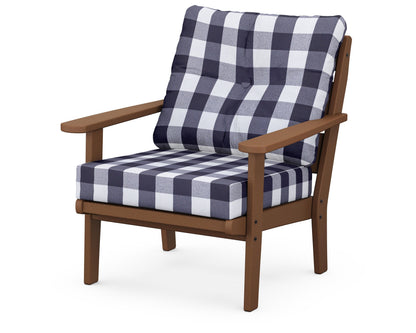 POLYWOOD® Lakeside Deep Seating Chair in Teak / Buffalo Plaid Navy