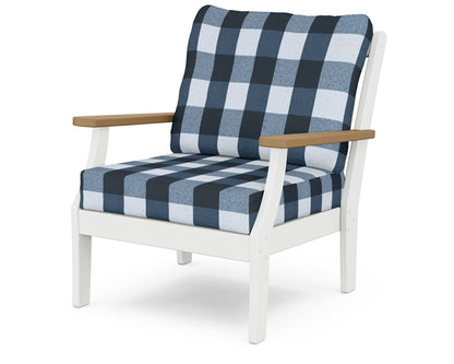 POLYWOOD® Braxton Deep Seating Chair in White / Natural / Buffalo Plaid Marine Indigo