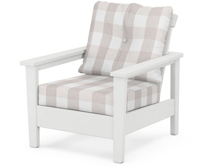 POLYWOOD® Prescott Deep Seating Chair in White / Buffalo Plaid Dune Burlap