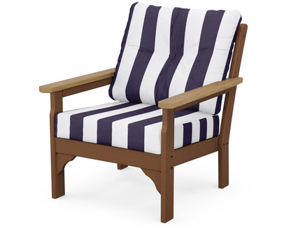 POLYWOOD® Vineyard Deep Seating Chair in Teak / Natural / Cabana Stripe Navy