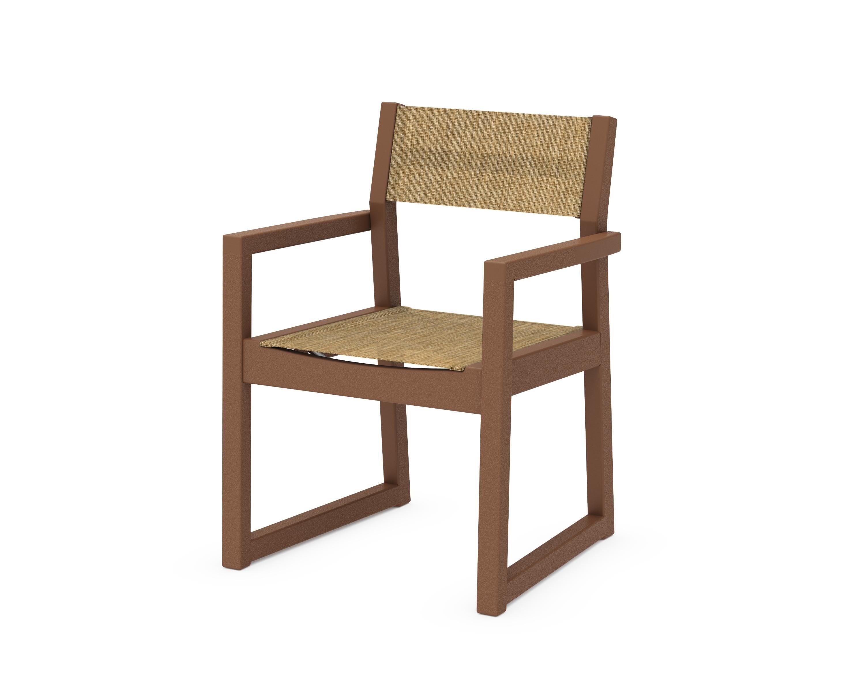 POLYWOOD® EDGE Sling Dining Arm Chair in Teak / Burlap Sling