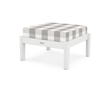 Martha Stewart by POLYWOOD® Chinoiserie Deep Seating Ottoman in White / Buffalo Plaid Grey Mist