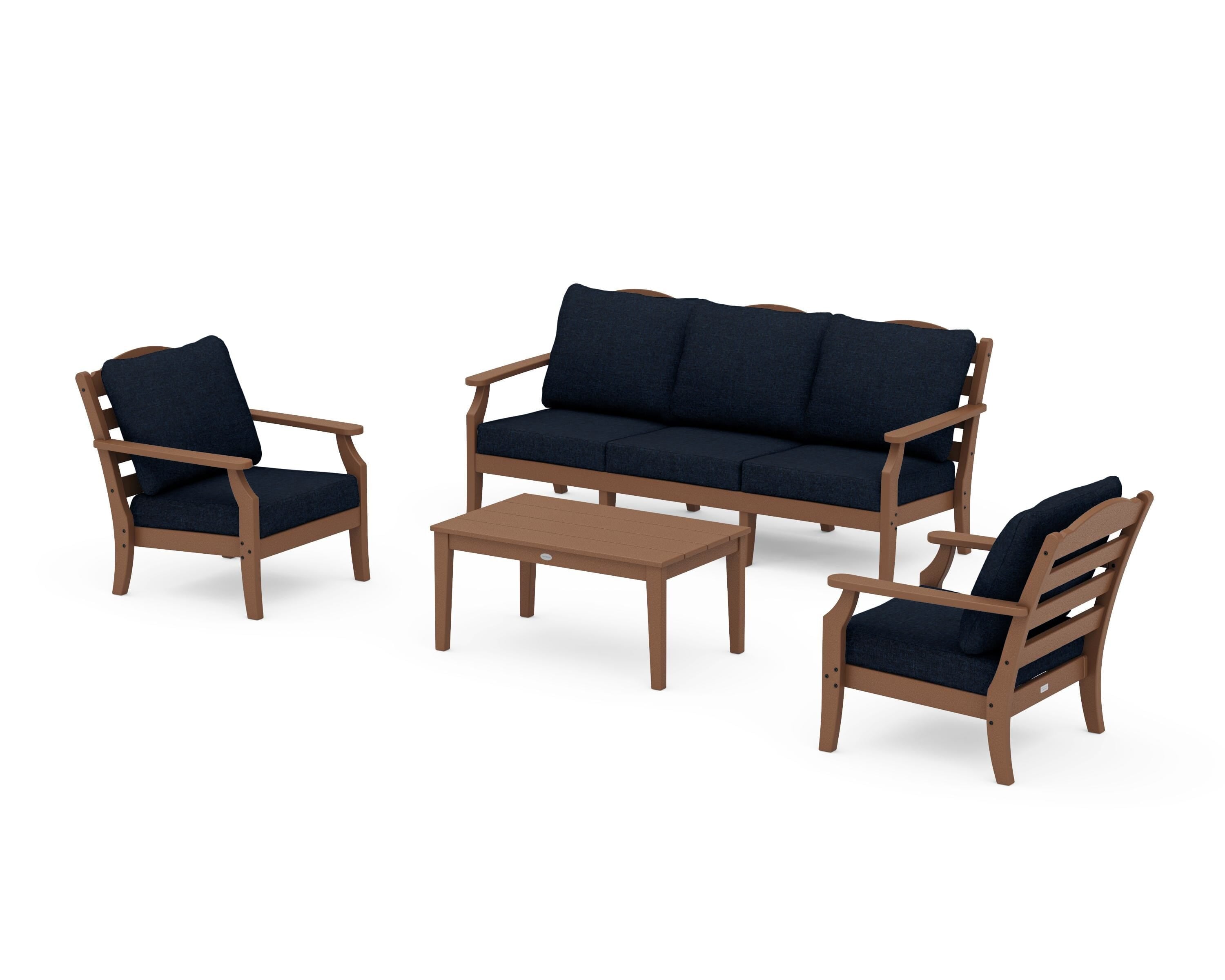 Draper James™ by  POLYWOOD® Savannah 4-Piece Deep Seating Set with Sofa in Teak / Marine Indigo