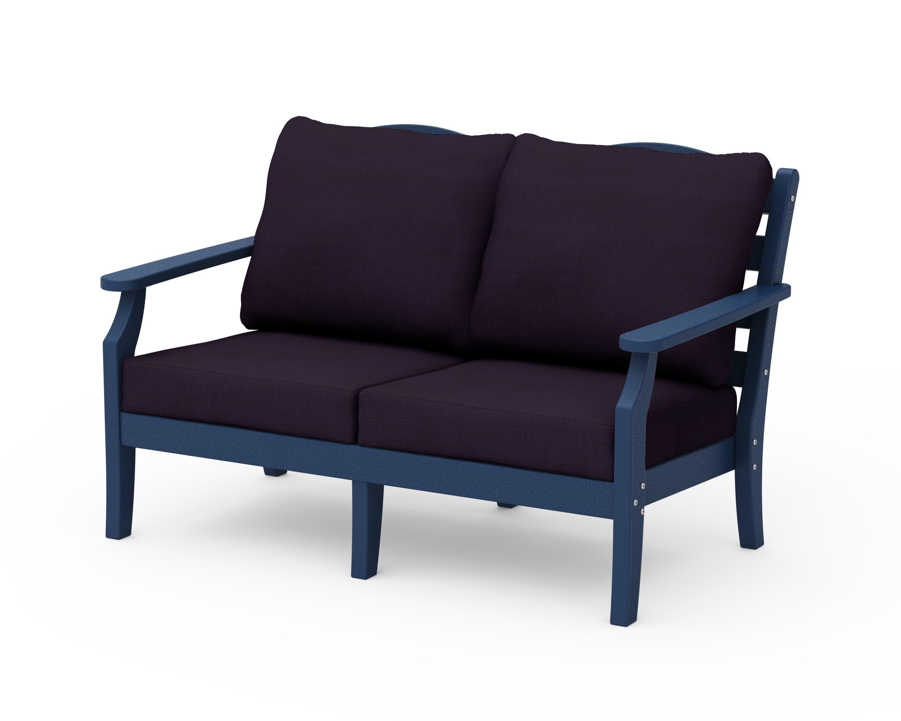 Draper James™ by  POLYWOOD® Savannah Deep Seating Loveseat in Navy / Navy Linen