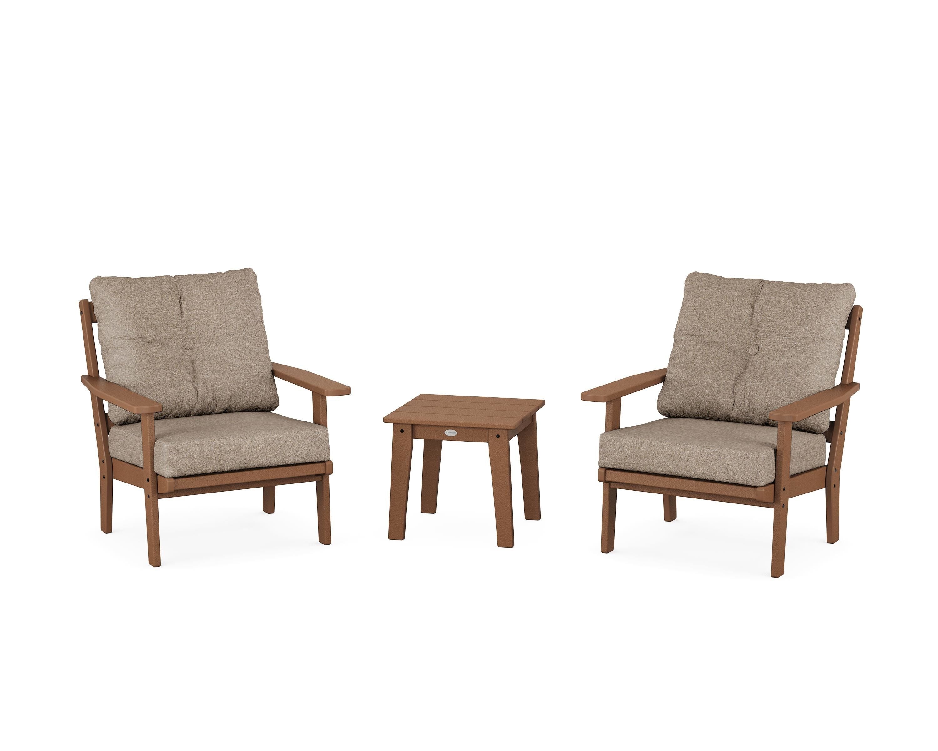 POLYWOOD® Oxford 3-Piece Deep Seating Set in Teak / Spiced Burlap