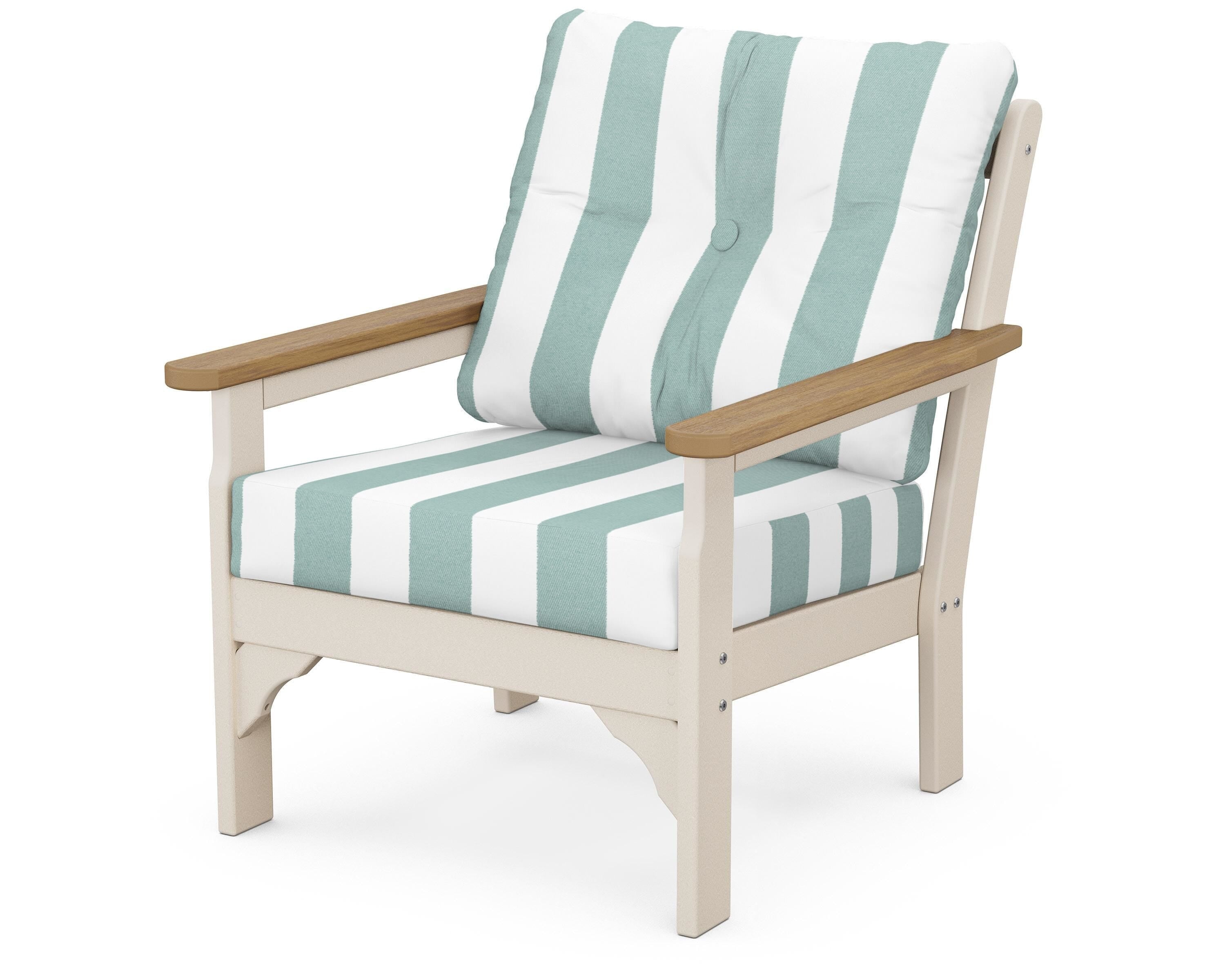 POLYWOOD® Vineyard Deep Seating Chair in Sand / Natural / Cabana Stripe Glacier Spa
