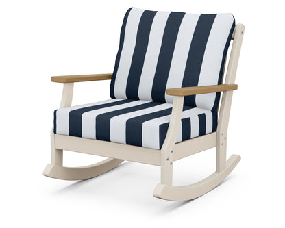 POLYWOOD® Braxton Deep Seating Rocking Chair in Sand / Natural / Cabana Stripe Marine Indigo