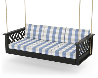 POLYWOOD® Chippendale Daybed Swing in Black / Buffalo Plaid Sky Blue