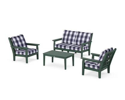 POLYWOOD® Chippendale 4-Piece Deep Seating Set with Loveseat in Green / Buffalo Plaid Navy
