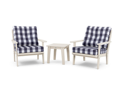 POLYWOOD® Lakeside 3-Piece Deep Seating Chair Set in Sand / Buffalo Plaid Navy