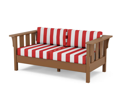 Martha Stewart by POLYWOOD® Acadia Deep Seating Loveseat in Teak / Cabana Stripe Crimson
