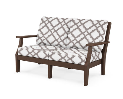 Martha Stewart by POLYWOOD® Chinoiserie Deep Seating Loveseat in Mahogany / Trellis Grey Mist