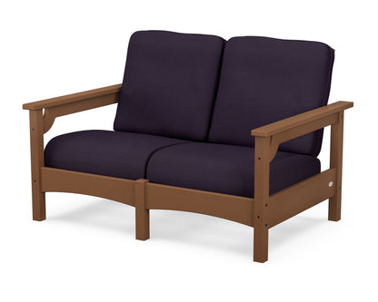 POLYWOOD® Club Loveseat in Teak / Navy Linen