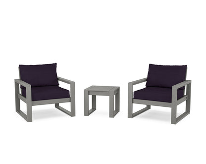 POLYWOOD® EDGE Sectional 3-Piece Deep Seating Set in Slate Grey / Navy Linen