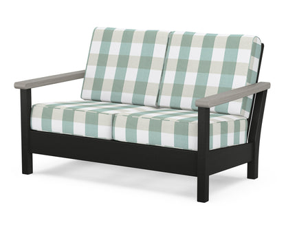 POLYWOOD® Harbour Deep Seating Loveseat in Black / Driftwood / Buffalo Plaid Glacier Spa