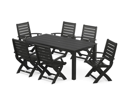 POLYWOOD® Signature Folding Chair 7-Piece Parsons Dining Set in Black