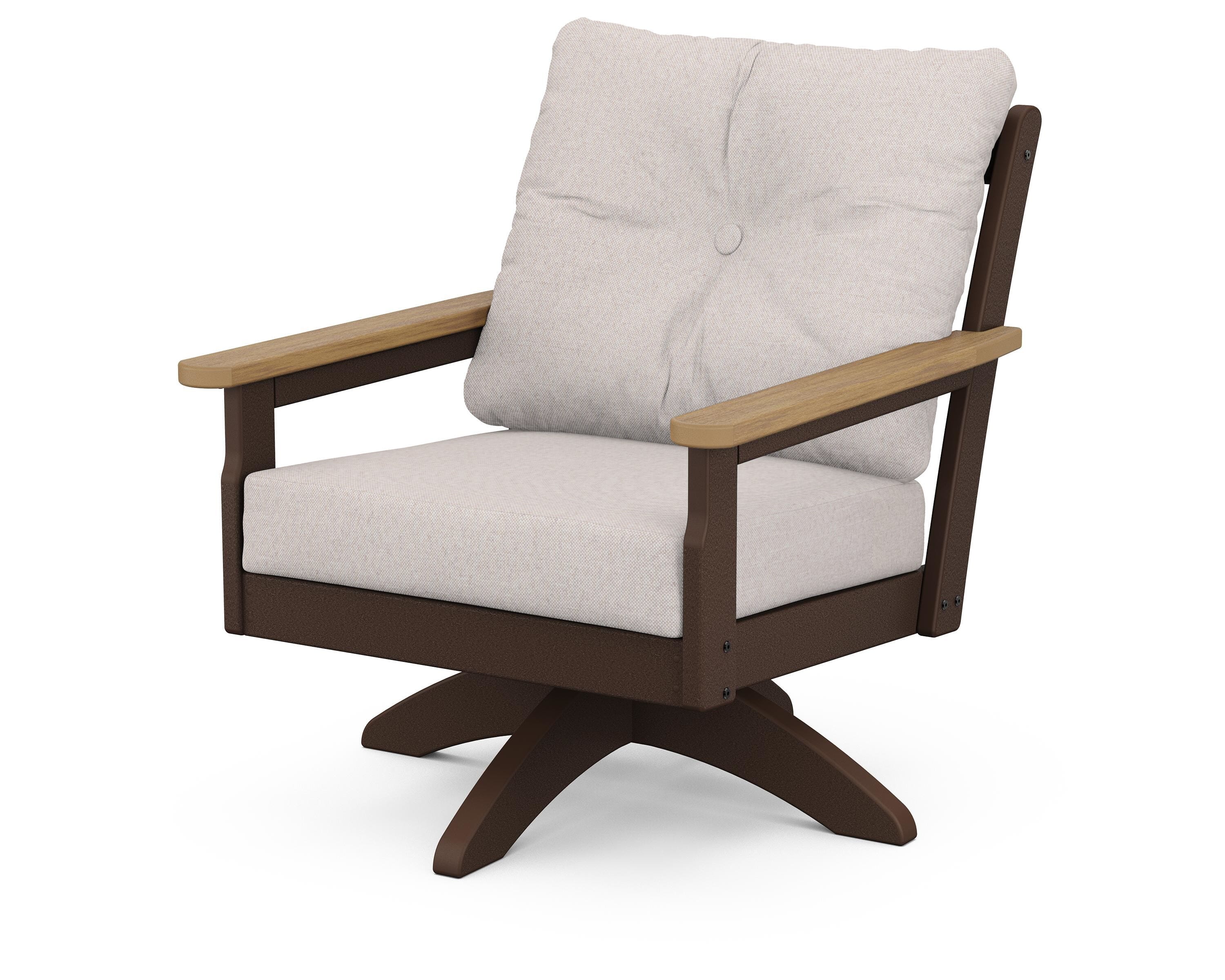 POLYWOOD® Vineyard Deep Seating Swivel Chair in Mahogany / Natural / Dune Burlap