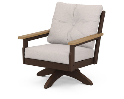 POLYWOOD® Vineyard Deep Seating Swivel Chair in Mahogany / Natural / Dune Burlap