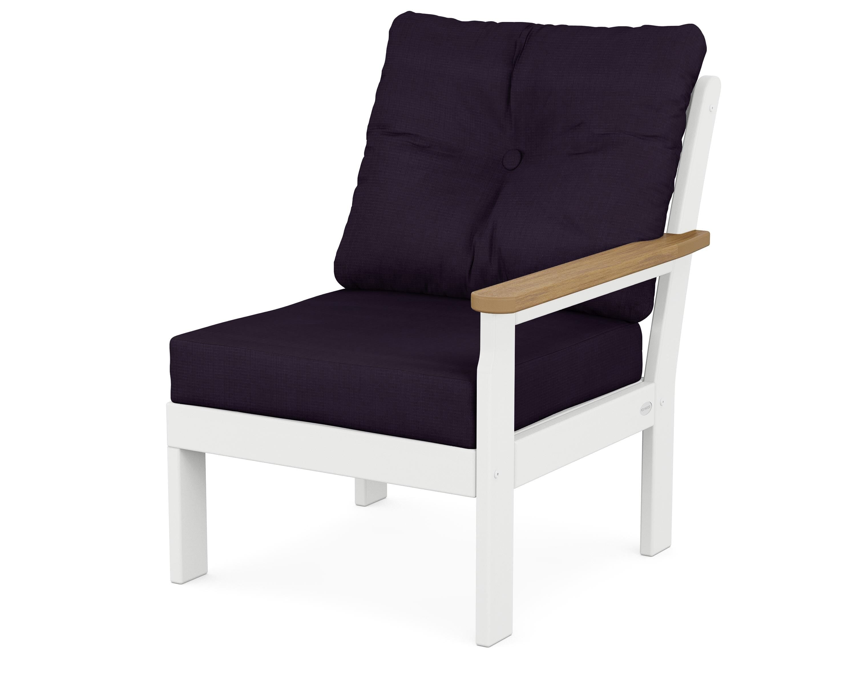POLYWOOD® Vineyard Modular Right Arm Chair in White / Natural / Navy Linen