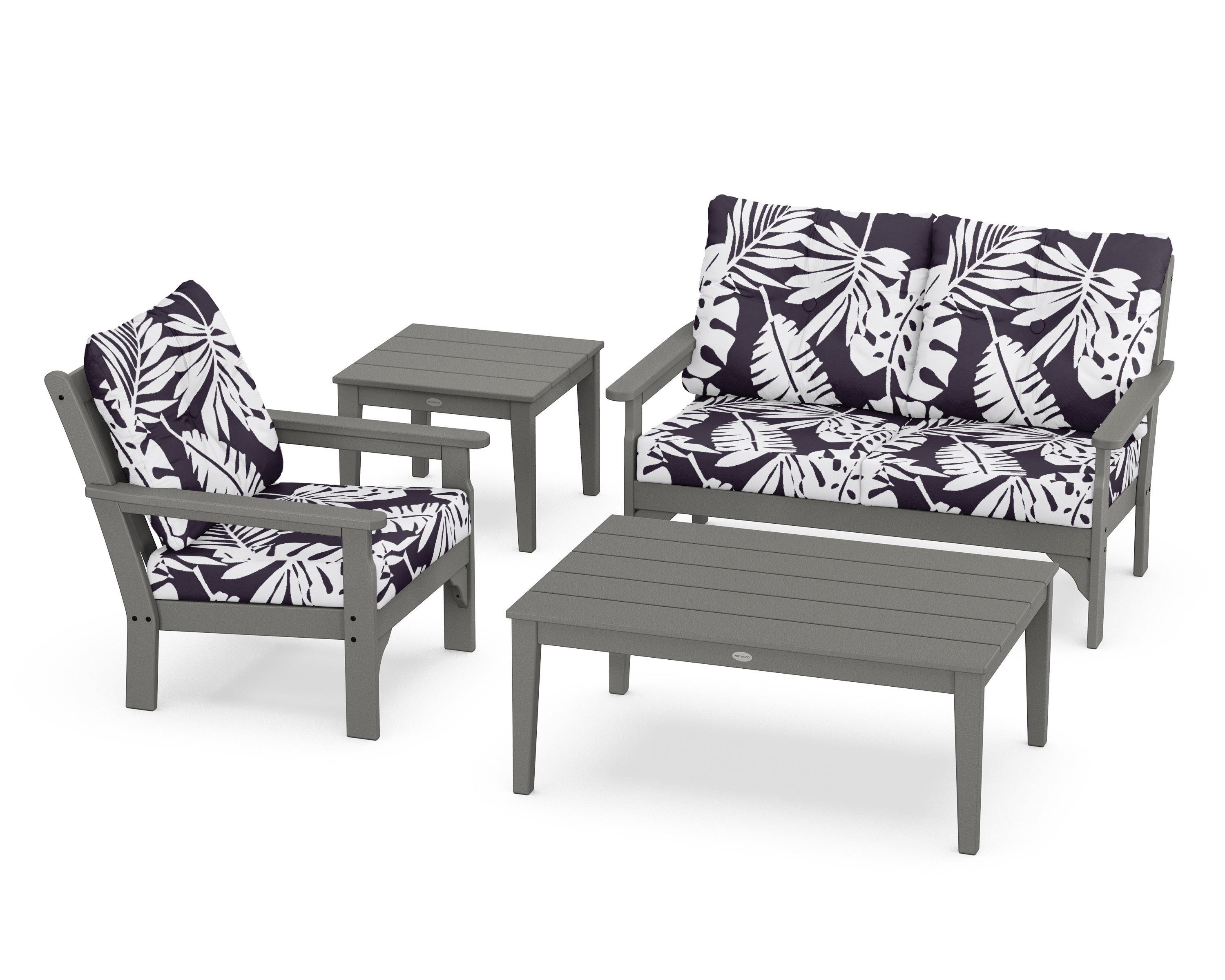 POLYWOOD® Vineyard 4-Piece Deep Seating Set in Slate Grey / Leaf Navy