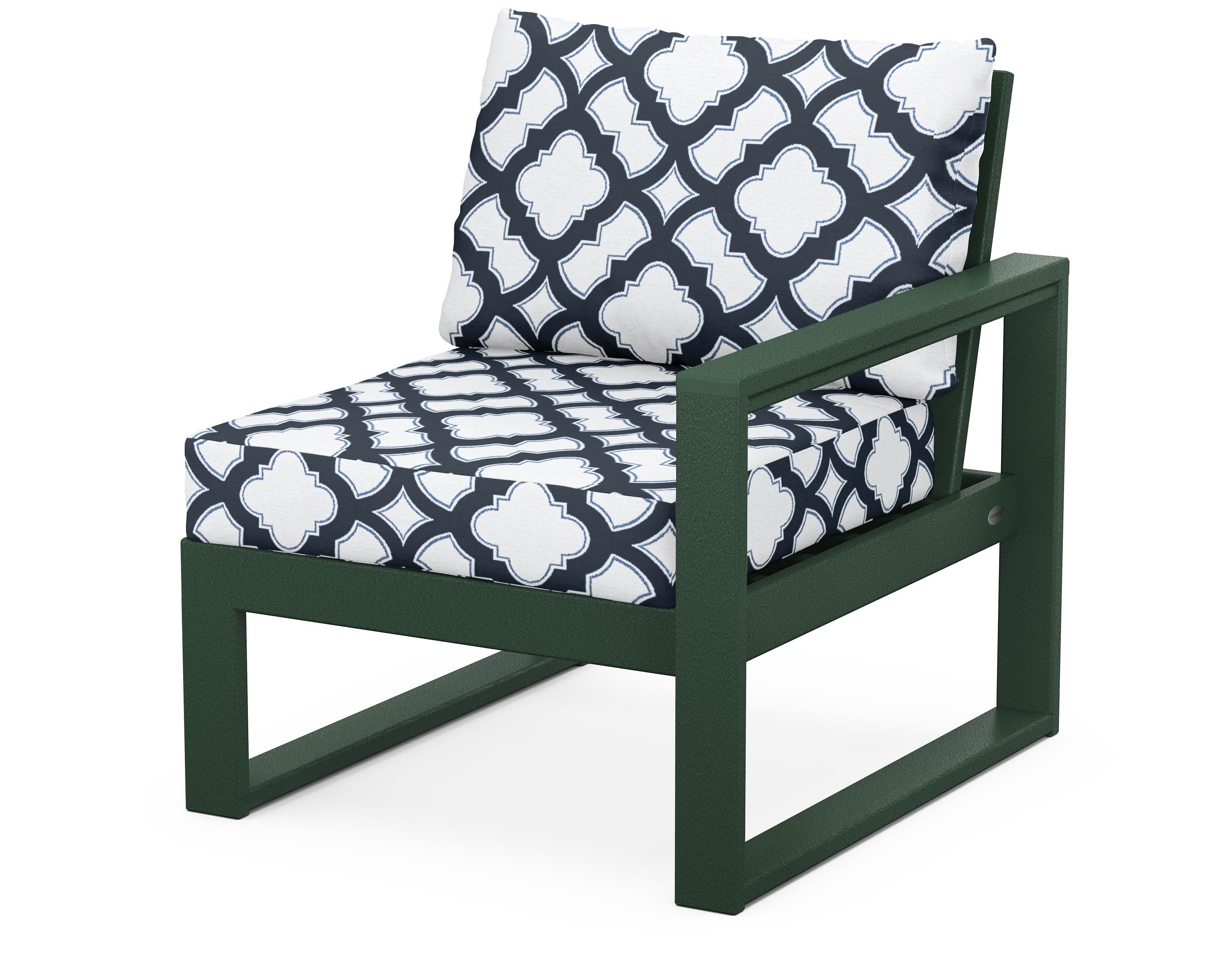 POLYWOOD® EDGE Modular Right Arm Chair in Green / Trellis Marine Indigo
